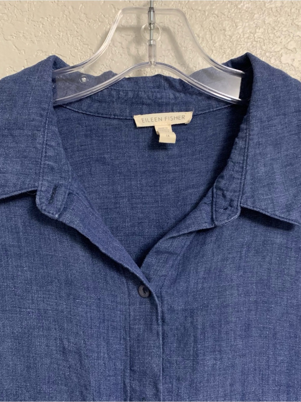 Eileen Fisher Linen Shirt Top Womens 1X Organic Linen Delave Classic Collar Blue - Picture 3 of 16